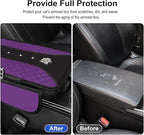 NBTEPEM Bling Crown Car Center Console Armrest Cover, Leather Middle Console Cover Cushion with 2 Storage Bags, Car Armrest Storage Box Interior Accessories for Most Vehicles(Purple)