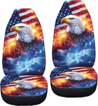 ELEQIN 2 Packs Car Front Seat Cover Car Seat Protector, Nonslip Seat Cover for Cars, Trucks & SUVs Car Interior Decor, Lighting Eagle US Flag Print