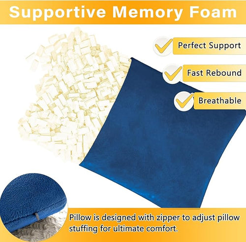 2 Pack Small Pillow, Memory Foam Mini Pillow 11 X 7 Inches for Travel, Sleeping, Nap and Neck, Knee, Lumbar Support, Tiny Cushion for Pet, Dogs (Blue)