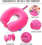 Memory Foam Neck Pillows for Travel - Travel Neck Pillows for Airplanes with Attachable Snap Strap Soft Washable Cover, Flight Neck Pillows Provide Neck Rest for Traveling, Car, Home, Office, Pink