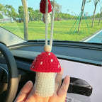 Cute Car Air Freshener Hanging Crochet Car Accessories, Cute Cars Fresheners for Women, Crochet Plant Rear View Mirror Accessories, Red Mushroom