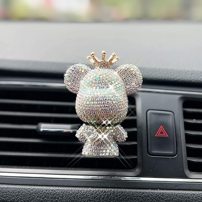 Bling Cute Diamond Bear Air Vent Clips Car Accessories,Shiny Crystal Bear Car Air Freshener Vent Clip,Rhinestone Car Decor Glitter Car Interior Interior Decoration，Holiday Gift for Boys Girls Friends Family (Silver 1 x Bear， 2 x Cute bling Hook)