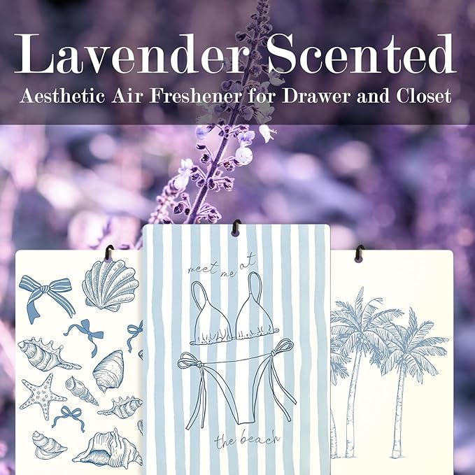 Blue Coastal Beach Lavender Car Air FreshenerK Lavender .Preppy Coquette Bow Shells Starfish Palm Scents Air Freshener for Women Girls, Beach Car Accessories Interior Mirror Decor Hanging.3pcs