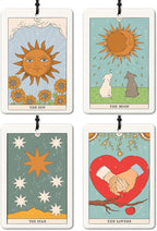 Vintage Boho Witchy Tarot Card Car Air Freshener 4 Pcs, the Sun Moon Star Lovers Tarot Card Air Freshener Hanging for Cars Books Closet Drawer, Witchy Car Accessories for Women Men