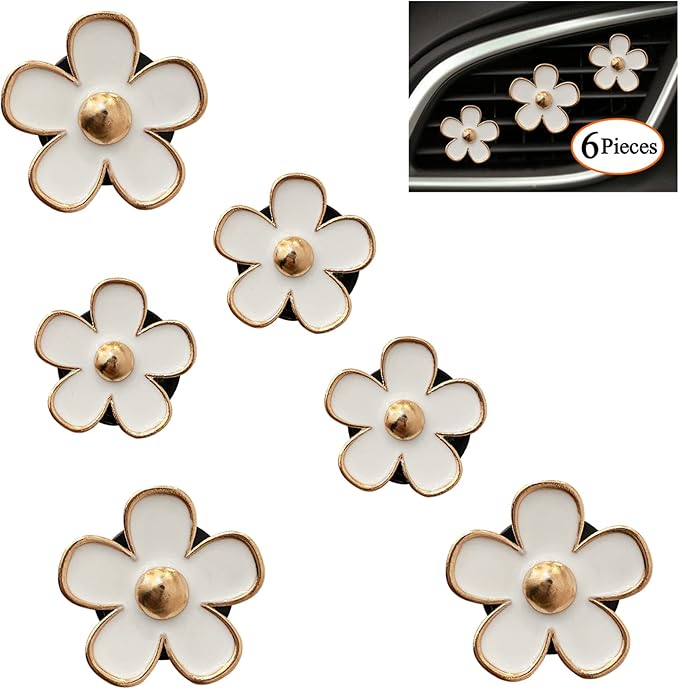 6 Pieces Daisy Air Vent Clips Flower Decoration Car Air Freshener Clips Air Conditioning Outlet Clip Charm Colorful Car Interior Decor Accessories for Girls Women