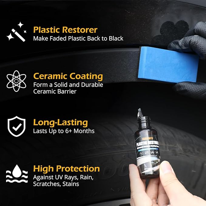 Plastic Trim Restorer for Cars, Black Trim Restorer, Deep Black Trim Renewal & UV Defense,Ideal for Faded Bumpers/Trim/Plastic Surfaces Provides 6+ Months of Protection