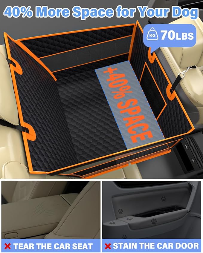 Dog Car Seat for Large Dogs, Half Back Seat Extender with Hard Bottom, Waterproof Non-Slip Pet Car Seat for Cars, SUVs and Trucks, Fits Medium Dogs
