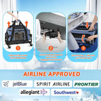 Petskd Top and Side Expandable Pet Carrier with Wheels 17x12x8.5 Inches JetBlue Frontier Spirit Airline Approved, Soft-Sided Carrier for Small Cats and Dogs with Locking Safety Zippers(Blue)