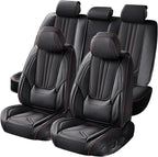 Car Seat Covers, Premium Leather Car Seat Covers, Waterproof and Breathable Seat Covers, Universal Car Seat Protector Fit for Cars, Trucks, SUVs, Pick-ups (Black&Red line, FullSet)
