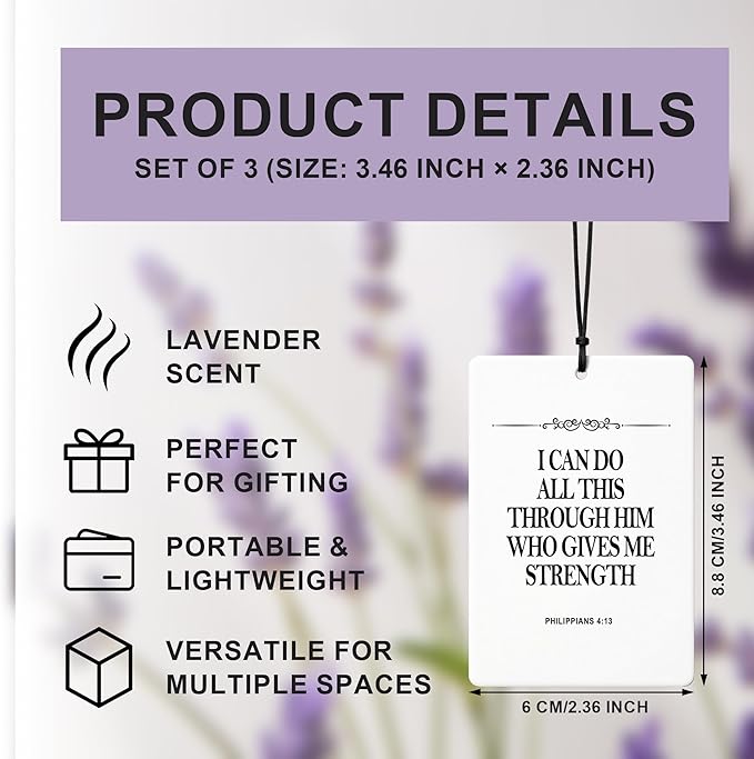 Minimalist Christian Car Air Freshener 3 Pcs, Religious Bible Verse Scripture Hanging Air Freshener for Cars Closet Drawer Books, Christian Room Car Accessories Mirror Decor for Women