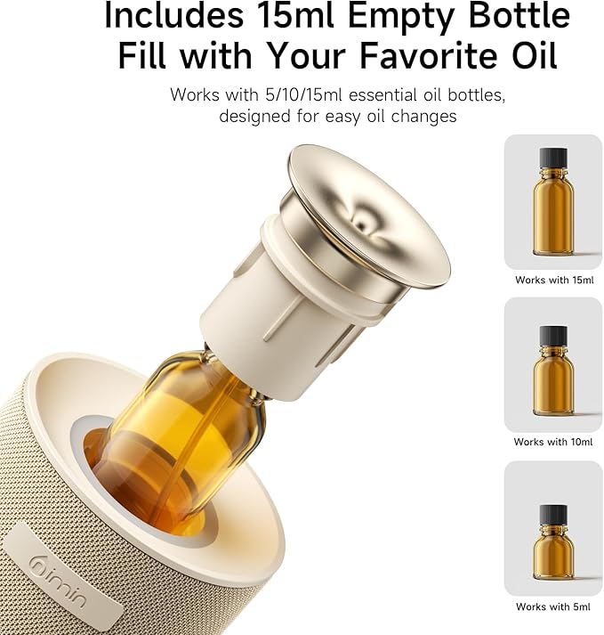 Auto-Start/Stop 2-in-1 Car Diffuser, Waterless Essential Oil Diffuser & Auto Air Freshener for Home Aromatherapy, Cordless Adjustable Fragrance Diffuser Compatible with 5/10/15ml Bottles