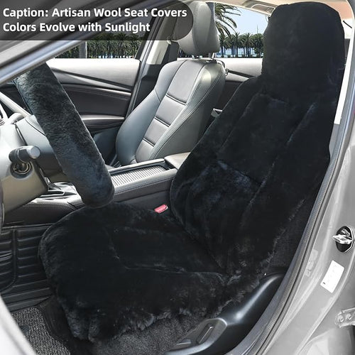 Aegis Cover Premium Australian Merino Sheepskin Car Seat Cover, Easy-Install Summer & Winter Universal Fit for SUV Truck Sedan Most Vehicles (FS-Black)