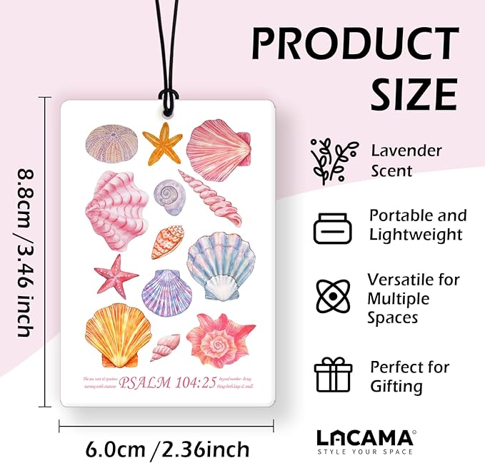 Lacama Pink Christian Beachy Car Air Freshener 3Pcs, Coquette Bow Ocean Seashell Beach Cars Scents Air Freshener for Women Girls Gifts, Preppy Girly Car Accessories Interior Mirror Decor Hanging