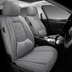WELLDO Car Seat Covers Full Set, Leather Seat Covers for Car, Waterproof Car Seat Protector with Lumbar Support, Automotive Seat Covers Universal Fit for Most Cars SUV Truck,Gray,w02.