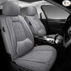 WELLDO Car Seat Covers Full Set, Leather Seat Covers for Car, Waterproof Car Seat Protector with Lumbar Support, Automotive Seat Covers Universal Fit for Most Cars SUV Truck, Gray,w02.