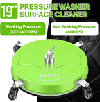 19'' Pressure Washer Surface Cleaner with 4 Wheels - Stainless Steel Surface Cleaner for Pressure Washer Attachment for Concrete, Driveway, Patio, Sidewalk, Deck and Driveways (19 INCH GREEN)