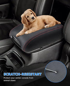 INTGET Car Rear Armrest Cover for Dodge Durango Accessories 2011-2023 Leather Middle Center Console Arm Rest Box Lid Seat Protector Cushion Saver (Red Stitches, 2011-2023)
