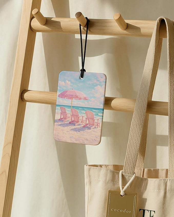 Pastel Summer Beach Air Freshener 4 Pcs, Nautical Ocean Oyster Seaside Hanging Air Freshener for Cars Closet Drawer Books, Girly Beachy Car Accessories Mirror Decor for Women