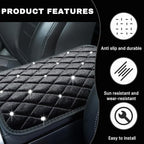 Bling Car Center Console Cover, Soft Fluffy Armrest Seat Box Cushion Pad, Crystal Diamond Arm Rest Protection Mat, Automotive Interior Decoration Accessories for Most Vehicles (Black)
