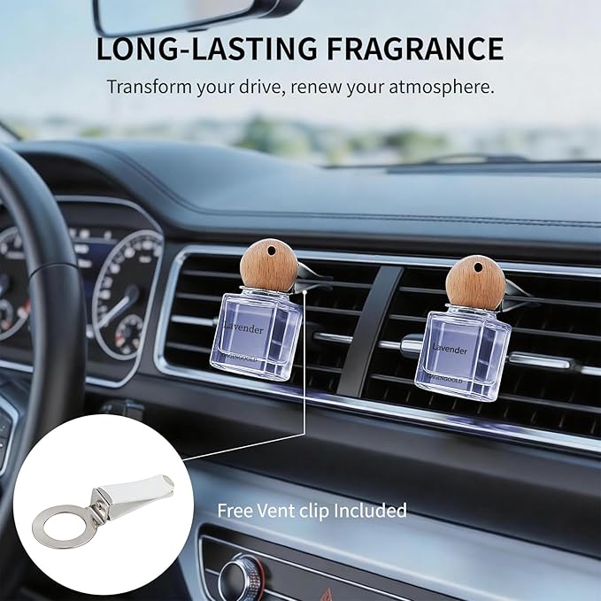 Car Air Freshener Hanging 2 Pack, Lavender Scent Essential Oil Diffuser Long Lasting Up to 150 Days, Cute Car Accessories with 2 Vent Clip for Women Men Gift, Odor Eliminator