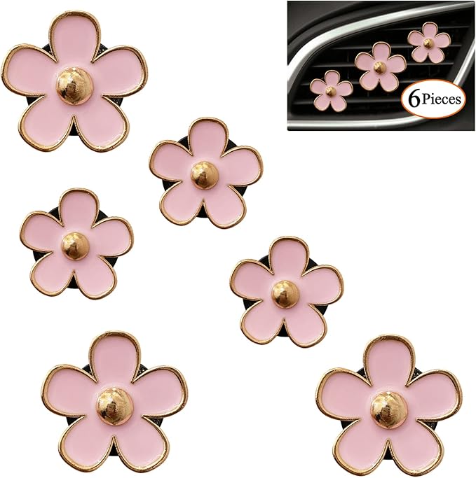 6 Pieces Daisy Air Vent Clips Flower Decoration Car Air Freshener Clips Air Conditioning Outlet Clip Charm Colorful Car Interior Decor Accessories for Girls Women