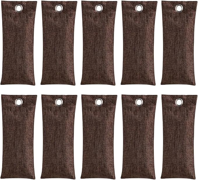 10PCS Activated Bamboo Charcoal Air Purifying Bag, Air Freshener Bag Moisture Absorber for Refrigerator Home Car, Coffee