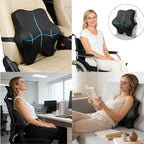 Lumbar Support Pillow for Office Chair & Car - Ergonomic Memory Foam Lower Back Cushion with Breathable Polyester Cover Adjustable Straps for Desk, Gaming, Wheelchair - Relieves Back Pain (Black)