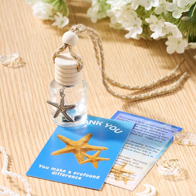 Qinyoung 30 Pack Car Diffuser Bottles Appreciation Gifts for Staff Air Freshener Hanging Empty Bulk Essential Oil Perfume Diffuser Pendant Bottle with Starfish Story Charms Gift for Valentines Day