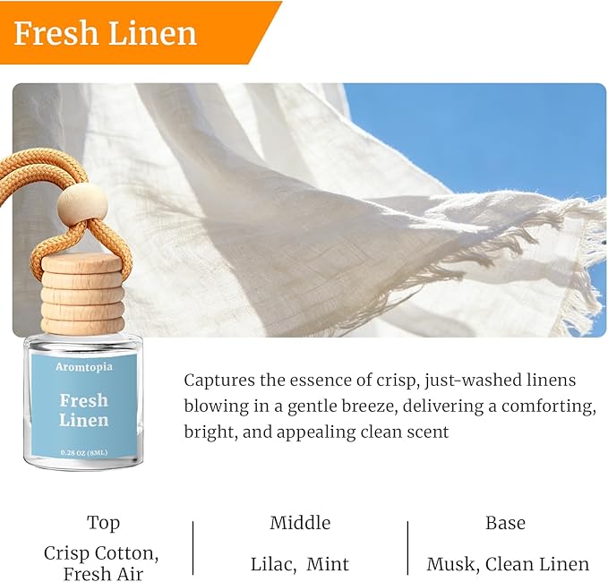 Car Air Freshener Diffuser 2 Pack, Hanging Car Fragrance Diffuser - Fresh Linen Fragrance Oil Air Diffuser for Car, Long Lasting Refreshing Fragrance Gift, Pack of 2
