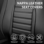 CAR PASS Nappa Leather Car Seat Covers Front Seats, Luxury Seat Protector for Cars, Waterproof Anti-Slip Seat Cushion Airbag Compatible Universal for Sedan SUV Pick-up Truck Automotive Vehicle, Black