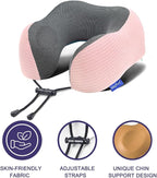 napfun Neck Pillow for Traveling, Upgraded Travel Neck Pillow for Airplane 100% Pure Memory Foam Travel Pillow for Flight Headrest Sleep, Portable Plane Accessories, Pink Striped Kit