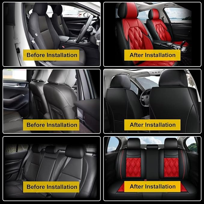 AOMSAZTO Car Seat Covers,Full Set 5 Seats Custom Fit for Toyota 4Runner 2003-2026,Leather Car Seat Cover Seat Cushion Protector,Airbag Compatible Waterproof Black&Red