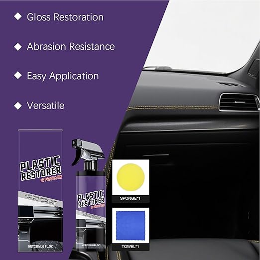 Car Polish | 237ml Car Restorer Spray with Sponge and Towel | UV Protection Coating for Interior Care Vehicle Restoration Detailing Dashboard Refurbishment