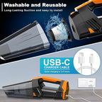 Car Vacuum Portable with LED Light, High Power Suction, Lightweight Rechargeable Hand Vacuum, Hand Held Vacuum Cleaner for Car Home Office, Pet Hair, Orange