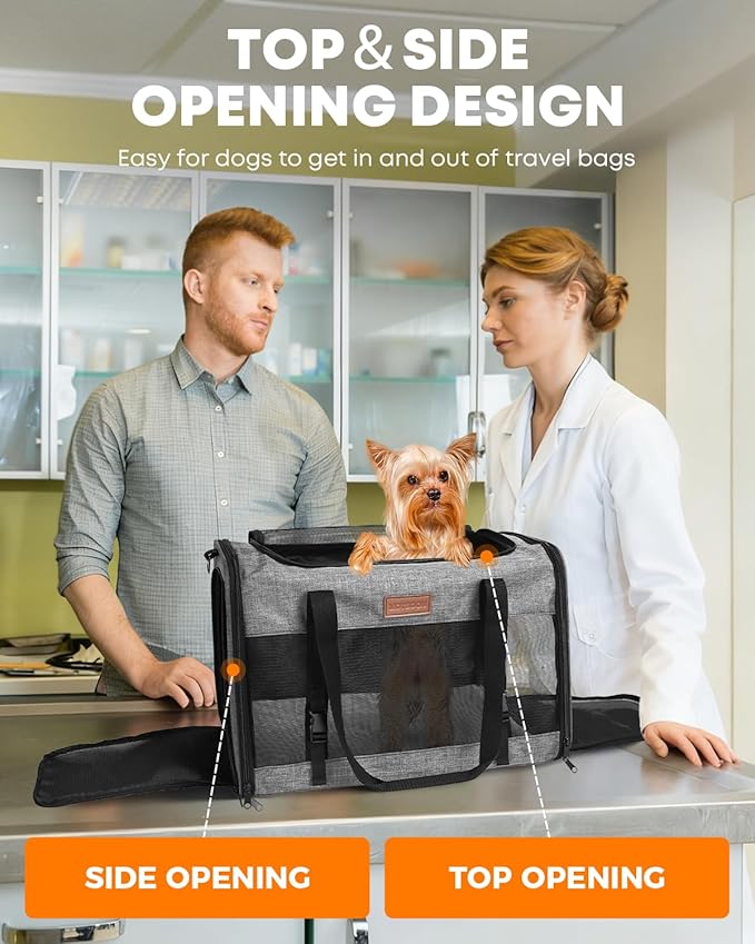 Large Cat Dog Carrier for Pet Up to 20 Lb - 20×13×13 in, Top & Side Entry, Foldable, Soft-Sided Pet Carrier with Ventilated Anti-Scratch Mesh & Car Seat Buckle for Car, Travel and Vet – Grey