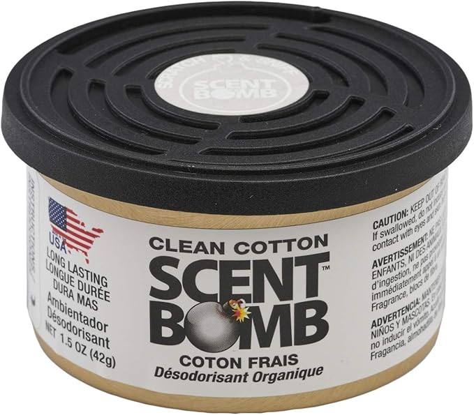 Scent Bomb Air Freshener Bundle - 1 oz & 8 oz Bottle Sprays, Vent Clip, Organic Cans, Hanging Circle - Continuous Freshness & Long-Lasting Odor Eliminator for Car, Home, Bathroom - Clean Cotton