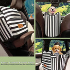 Cullaby Dog Car Seat for Small Dogs Under 15 lbs – Center Console Pet Carrier with Safety Belt, Storage Pockets, Removable Washable Cover – B&W Stripes, Secure & Comfortable for Small Puppies/Cats