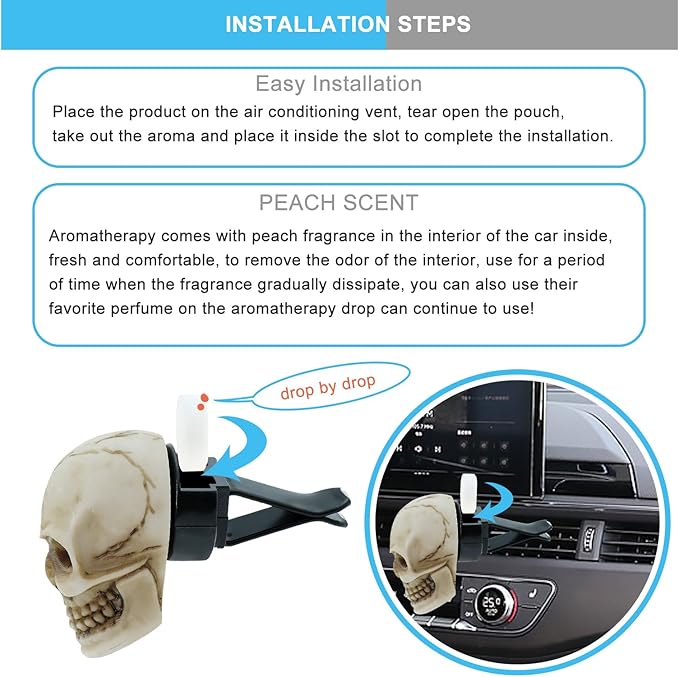 Skull Car Air Fresheners Cute Cool Funny Air Conditioning Vent Perfume Diffuser Decoration Interior Car Accessories 2 pcs