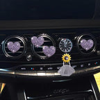 Purple Heart Air Vent Clips, 4 Pcs Bling Heart Car Air Fresheners Vents Clips Diffuser Diamond Interior Decor Cute Daisy Accessories Car Decoration for Women + Mask Hook
