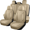 Nappa Leather Car Seat Covers Full Set, Beige Car seat Protector 5 Seats, Waterproof Car Seat Cushion, Universal Automotive Seat Covers Fit for SUV Truck Pick-up Sedan, Front and Rear