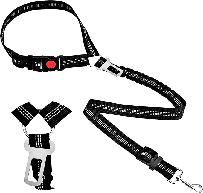 Headrest Dog Car Safety Seat Belt-Easy to Use, Dog Seat Belt with Military-Grade, Seatbelt Adjustable - Car Leash with Elastic Bungee & Reflective Safety Tether(Black)