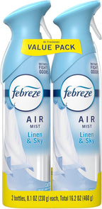 Febreze Air Mist, Air Freshener Spray, Odor Fighting Room Spray, Deodorizer for Home Bathroom Kitchen Office Apartment Dorm Room Classroom, Linen & Sky Scent, 8.1oz (Pack of 2)
