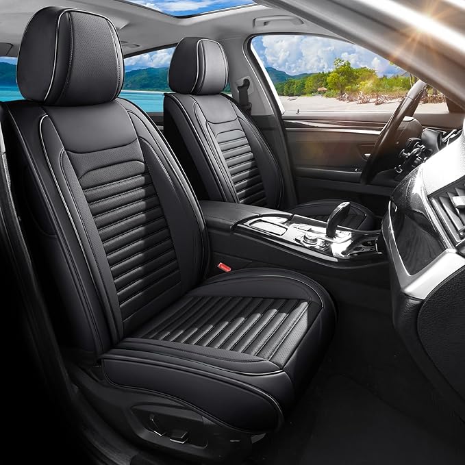 Car Seat Covers Full Set Fit for Toyota Camry 2001-2026, Premium Faux Leather Car Seat Protector,Breathable Anti-Slip Full Wrapping Edge Seat Covers(Black,Full Set)