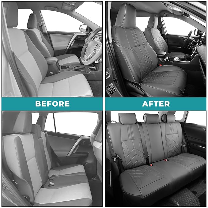 for Toyota RAV4 Seat Covers 2013 2014 2015 2016 2017 2018 RAV 4 XLE SE Limited Platinum Adventure (not for LE&Hybrid) - Custom Leather Car Seat Covers Full Set - BlackGrey
