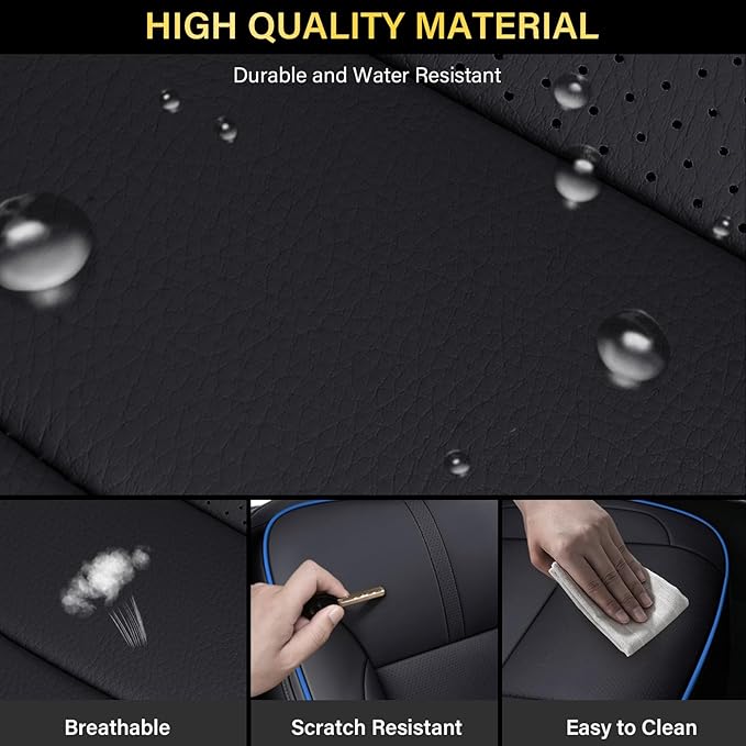 Coverado Chevy Silverado Seat Covers Full Set, Faux Leather Car Seat Covers Fit for 2014-2018 1500, 2015-2019 2500HD 3500HD Chevy Silverado GMC Sierra Crew Double Extended Cab(Blueline)