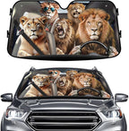 GENANY Lion Family Windshield Sun Shade for Car SUV Truck (55x30 Inches), Sun Shade Windshield, Shades for Front Windows, Protector Blocks UV, Spring Car Decor