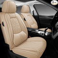 WELLDO Car Seat Covers Full Set, Leather Seat Covers for Car, Waterproof Car Seat Protector with Lumbar Support, Automotive Seat Covers Universal Fit for Most Cars SUV Truck,Beige