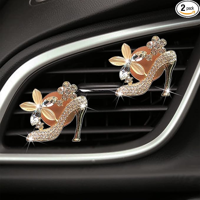 2 Pieces Crystal High Heel Shoe Air Vent Clips Rhinestone Car Air Freshener Clip Bling Car Clip Gift Decorations Charm Car Inter Air Vent Decor Accessories for Girls Women