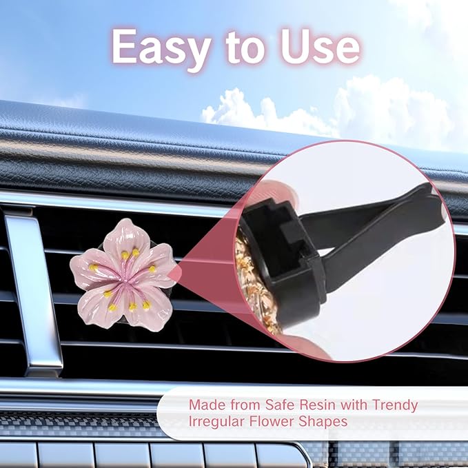 NIIIYTYB 4Pcs Cute Car Vent Clips Flower Air Vent Clips for Fresheners Pink Hawaiian Hibiscus and Cherry Blossom Car Accessories Aesthetic Interior Decor for Women Peach Blossom