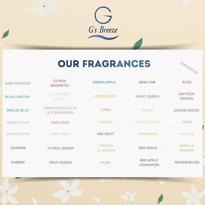 G's Breeze Fabulous Air Freshener - Luxurious, Floral & Fruity Essence - Long-Lasting Fresh Scent - Elegant & Portable, Sophisticated Aroma Anywhere You Go - Warm Fragrance for Home, Car and Office